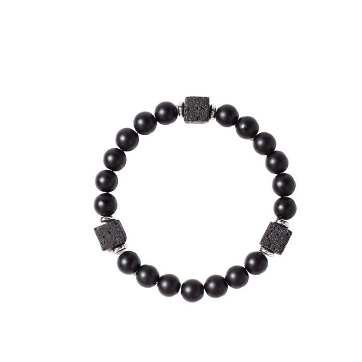 Matte Black Lava Stone Men Bracelet & Necklace Set, Vintage Frosted Beads Neutral Adjustable Jewelry Set