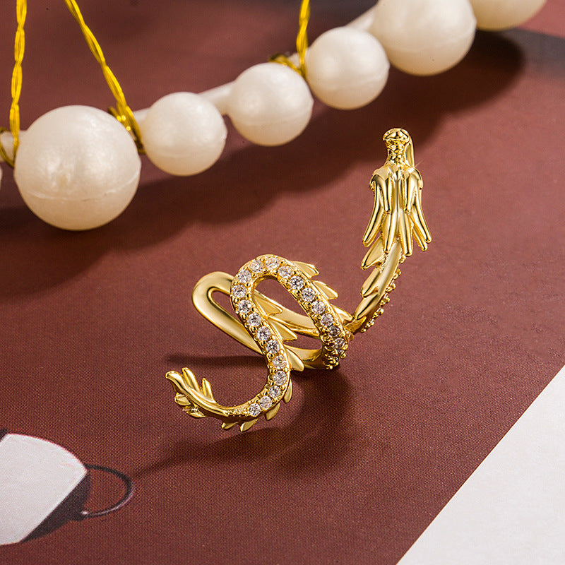 Dragon-Shaped Micro-Diamond Clip-On Ear Cuff (Guochao Luxury Personalized Style)