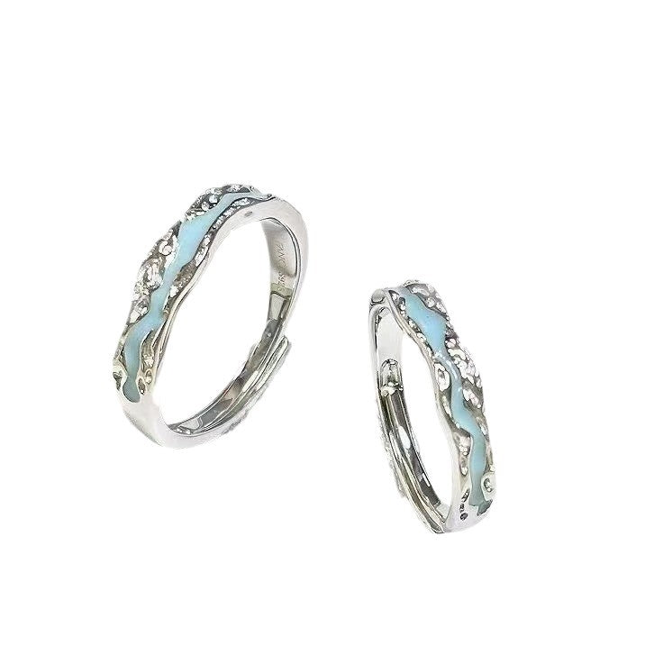 Iridescent Pave Diamond Lava Ring Set (Sweet-Cool Niche Personalized Style)