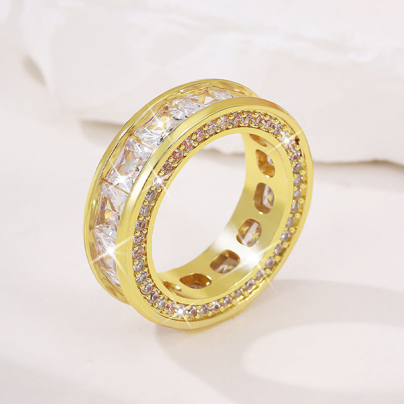 Full Pave Dual-Track Wide Band Ring (Light Luxury Hip-Hop Personalized Style)