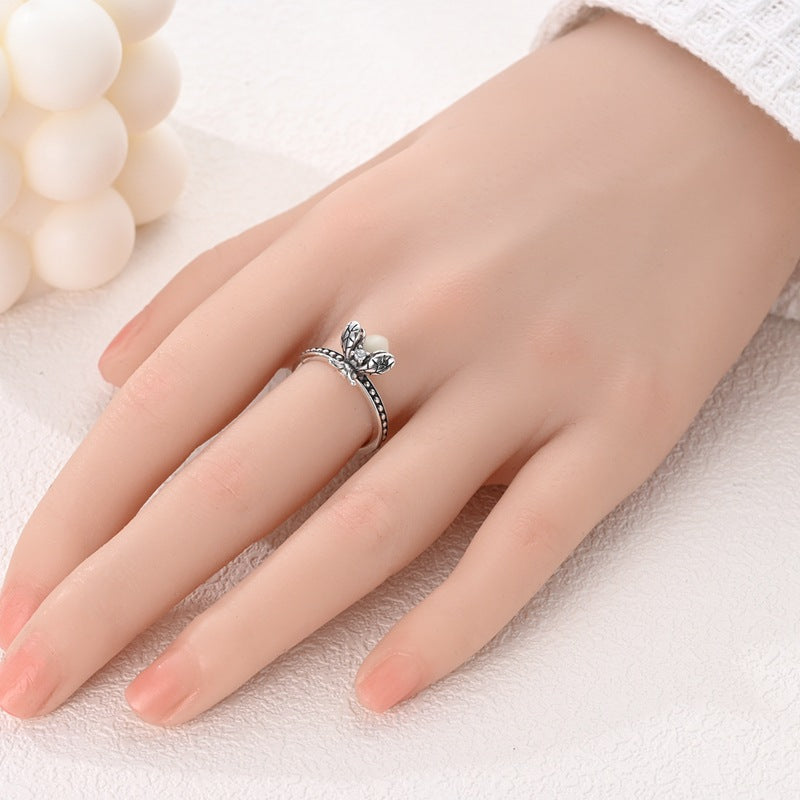 S925 Silver Bee Luminous Bead Engraved Ring, Two‑Tone Vintage Insect‑Theme Ring for Women