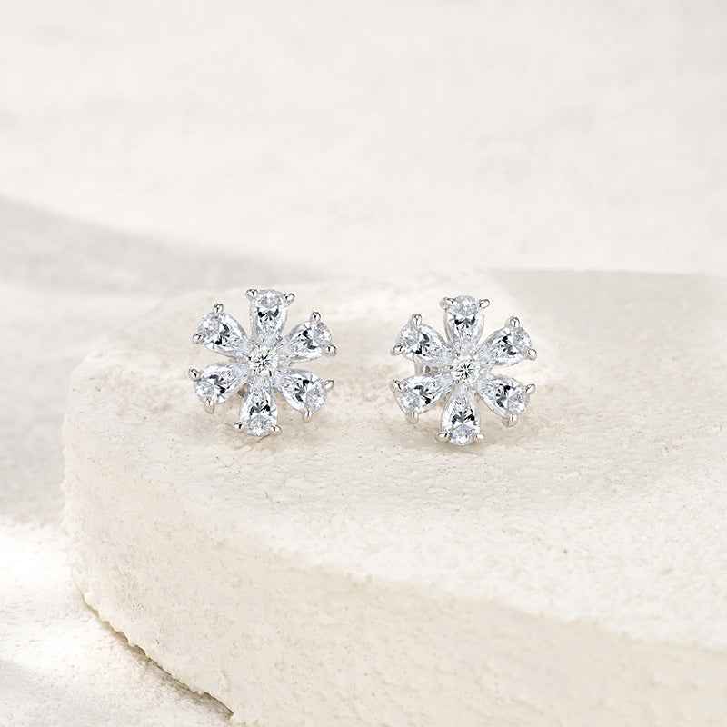 S925 Sterling Silver Snowflake Moissanite Flower Earrings for Women