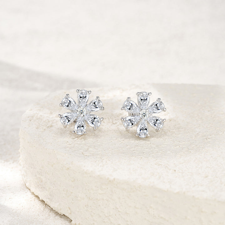 S925 Sterling Silver Snowflake Moissanite Flower Earrings for Women