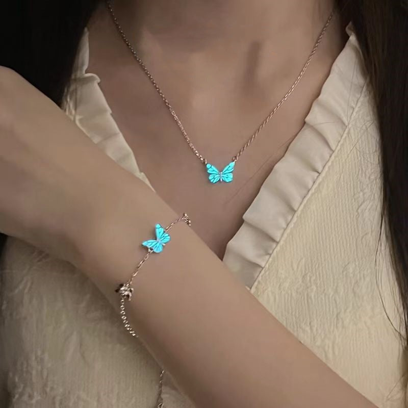 Iridescent Fluorescent Enamel Butterfly Jewelry Set (Fresh Girlish Heart Light Luxury Style)