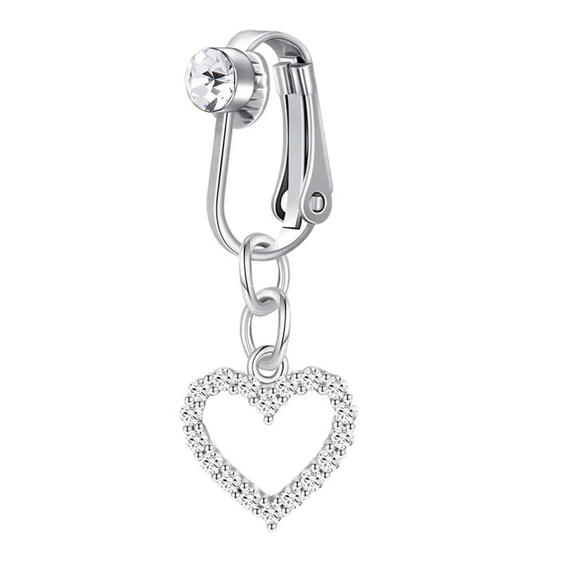 No-Piercing Clip-On Belly Ring, Gold & Silver Butterfly Heart Dangle Non-Pierced Navel Jewelry