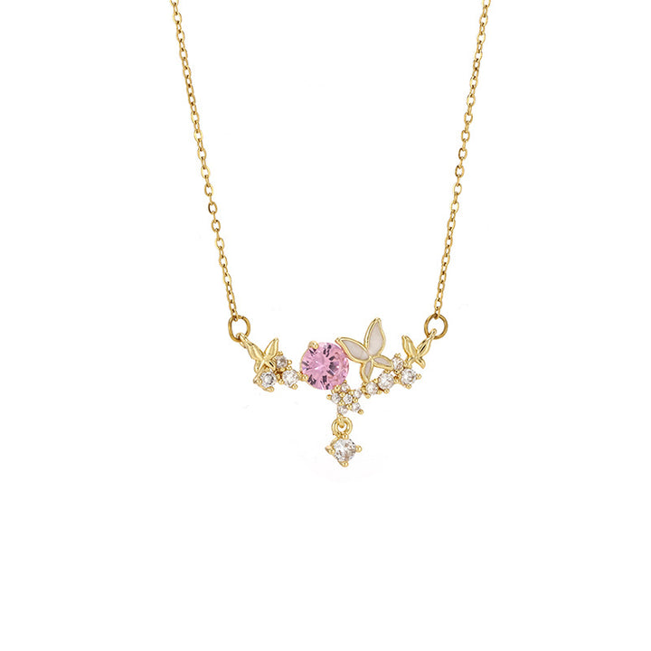 Pink Diamond Butterfly Pendant Necklace (2 Colors Luxury Women's Chain)