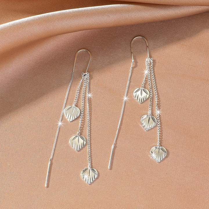 Multi-Layer Tassel Threader Earrings, Bead & Cut Heart Long Drop Earrings Gold & Silver Tone Available