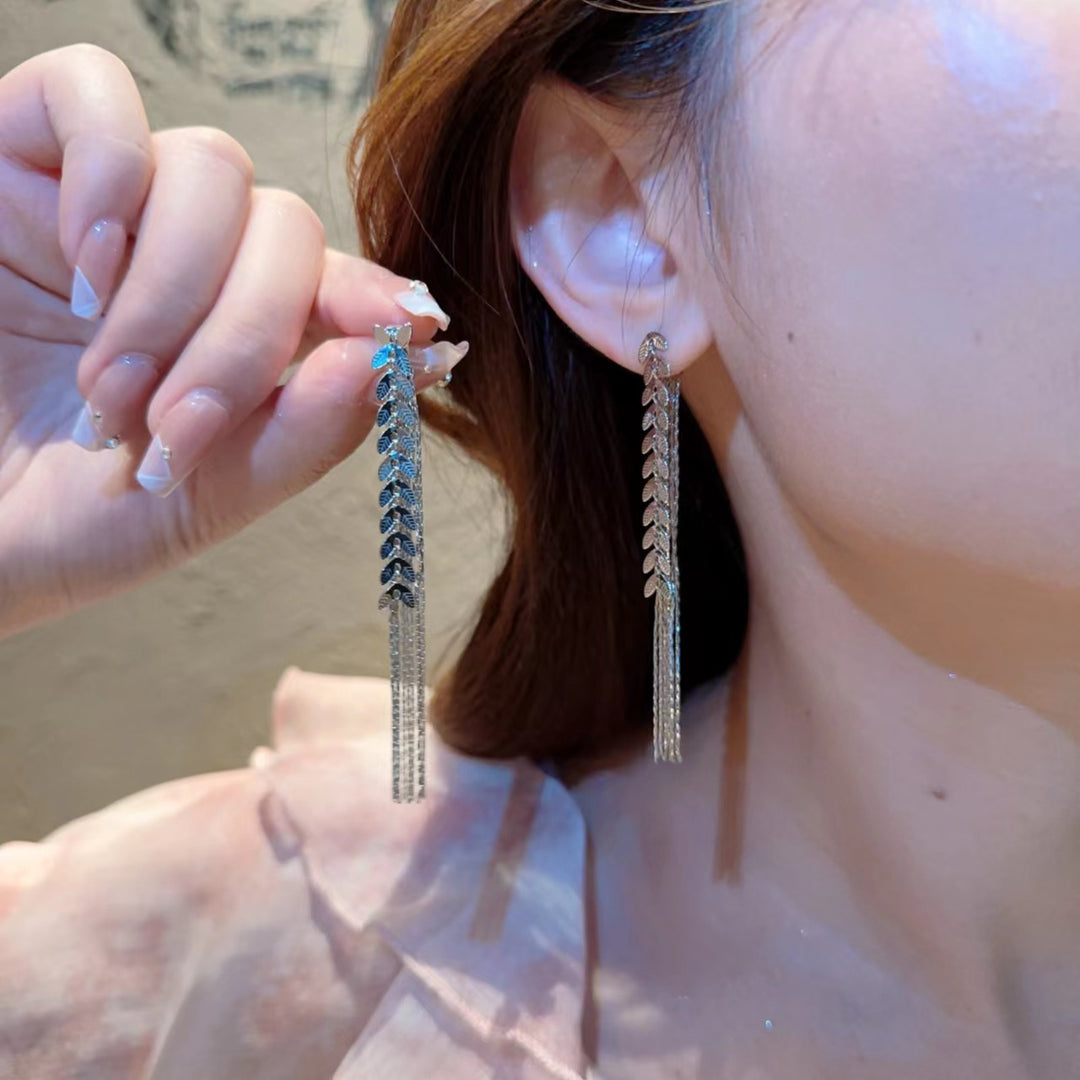 Wheat Tassel Long Drop Earrings (2 Colors Delicate Luxury Dangles)