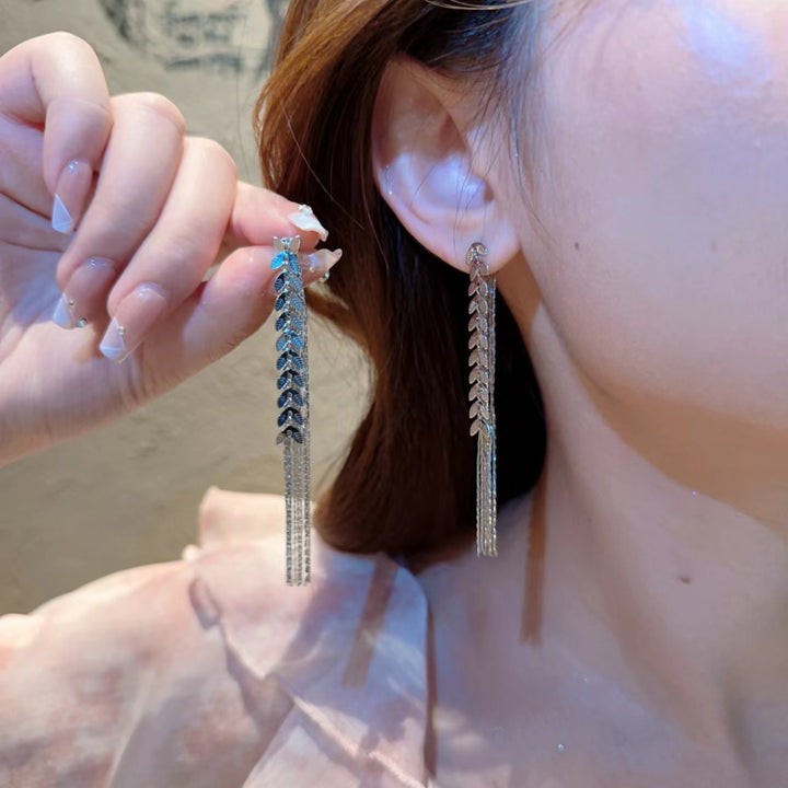 Wheat Tassel Long Drop Earrings (2 Colors Delicate Luxury Dangles)