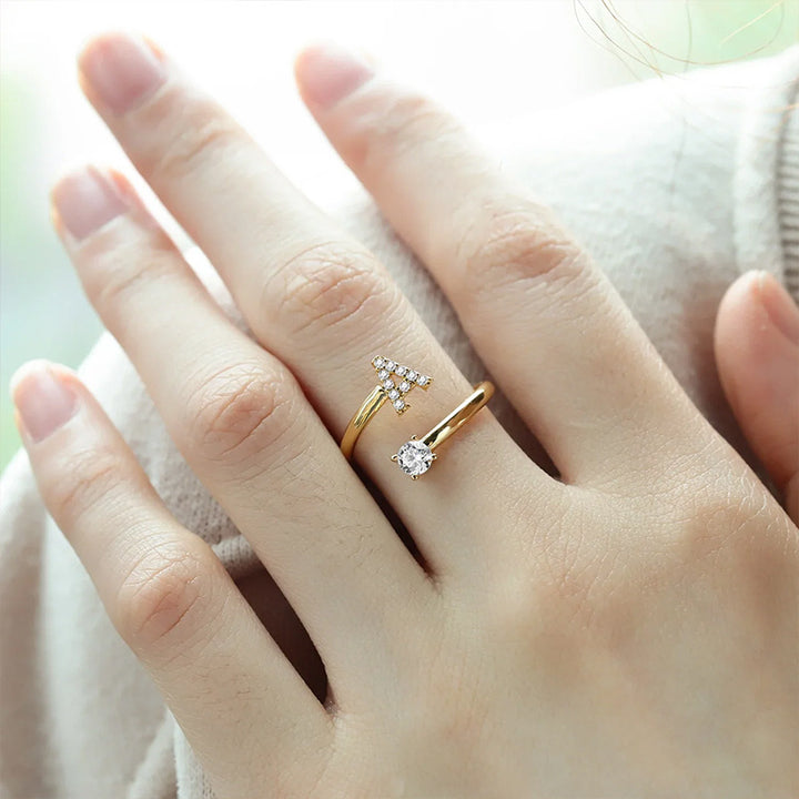 Full Zircon Letter Open Ring CNC-Set Titanium Steel Vacuum Plated