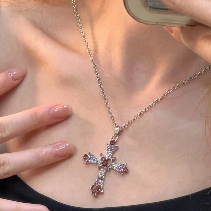 Gothic Style Crystal Cross Necklace for Women