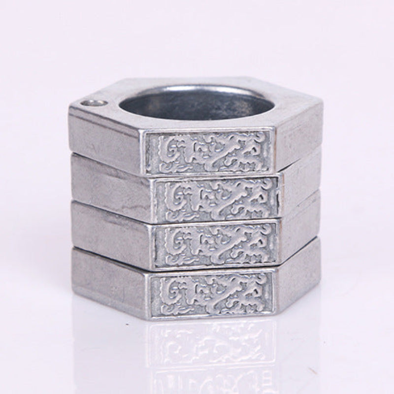 Hexagon Multi-Layer Rotatable Carved Thumb Ring, Titanium Steel Vintage Spinning Men Band, Self Defense Ring