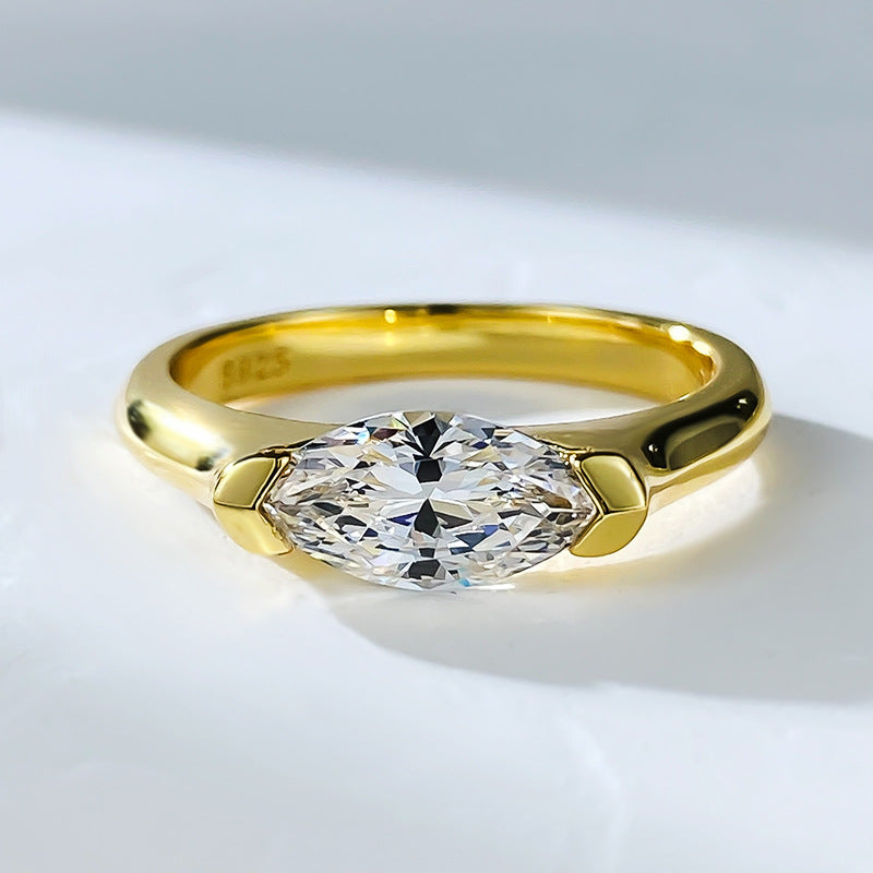 925 Sterling Silver Marquise-Cut Zircon Couple Ring