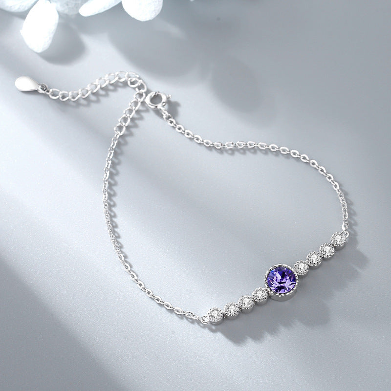 S925 Sterling Silver Ocean Heart Crystal Bracelet for Women