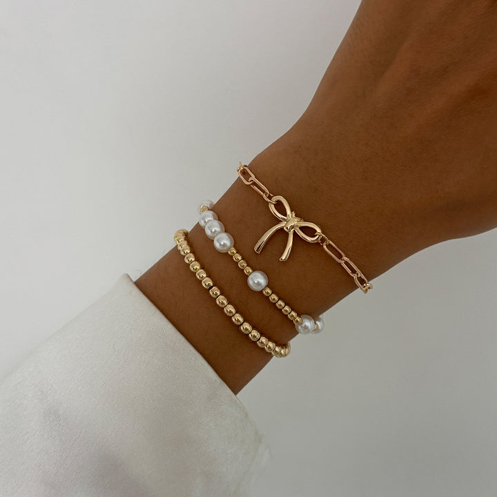 Layered Style Bow Pendant Bracelet Set