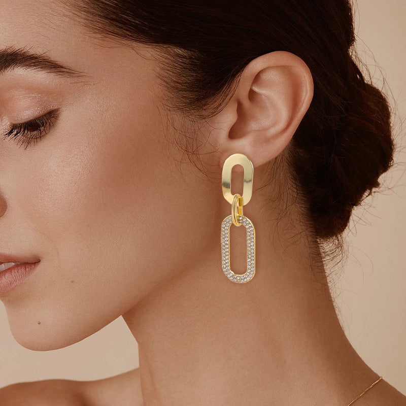 Geometric Interlocking Pavé Drop Earrings (Light Luxury Niche Edgy Earrings)