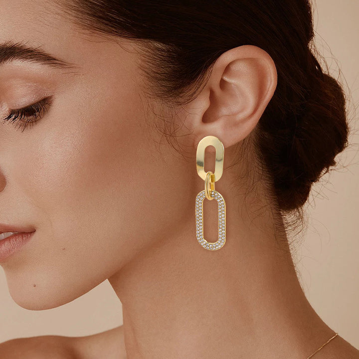 Geometric Interlocking Pavé Drop Earrings (Light Luxury Niche Edgy Earrings)