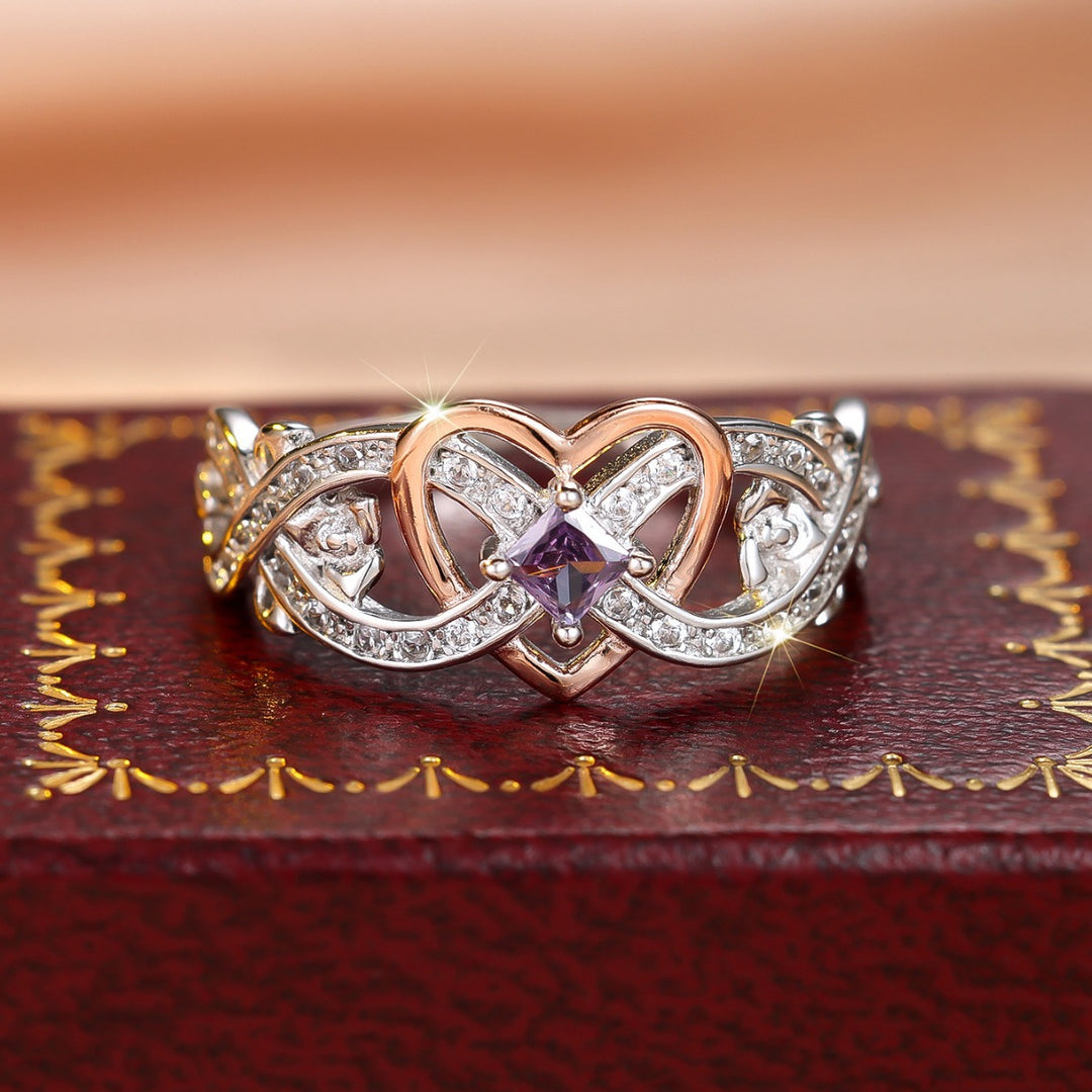 Infinite Love Rose Princess Ring (Dual-Tone Diamond-Inlaid Amethyst Style)