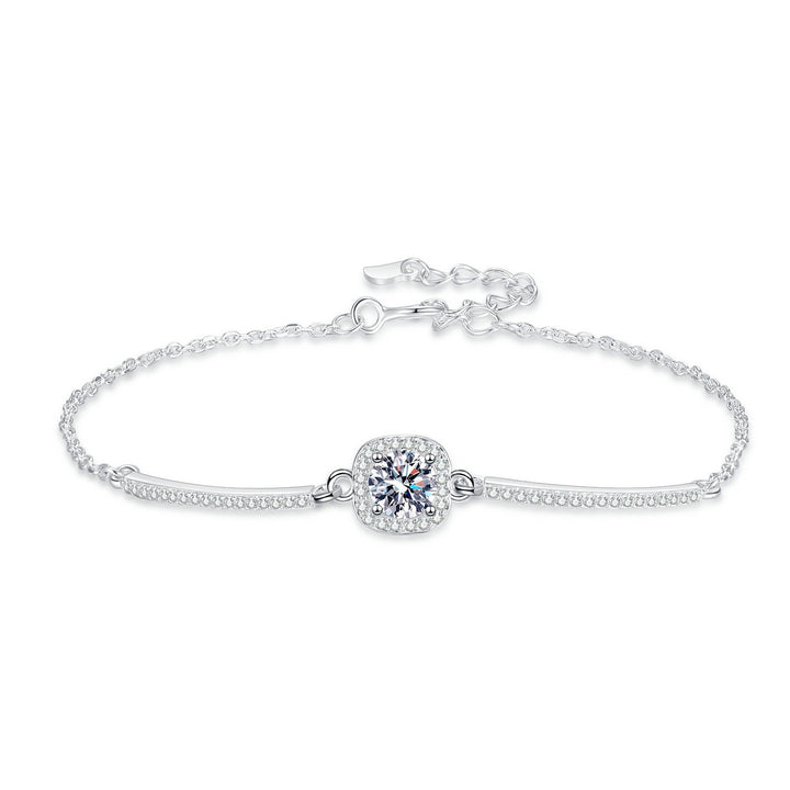 S925 Sterling Silver Square-Cut Cubic Zirconia Bracelet for Women