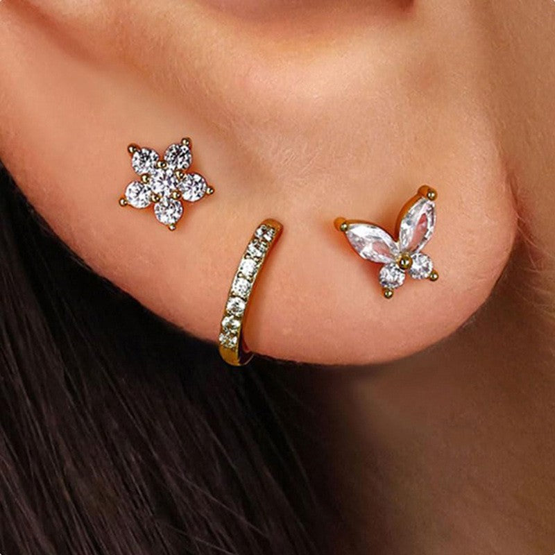 Zircon Butterfly, Flower, Star & Moon Earring Set – Elegant Luxury Style