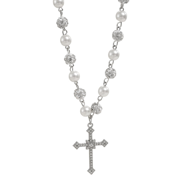 Pearl Shambhala Ball Cross Necklace, Vintage Hip Hop Adjustable Diamond Unisex Clavicle Chain for Men & Women