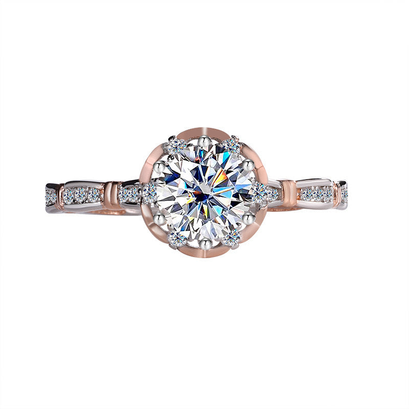 S925 Sterling Silver Diamond Dual-Tone Floral Engagement Ring