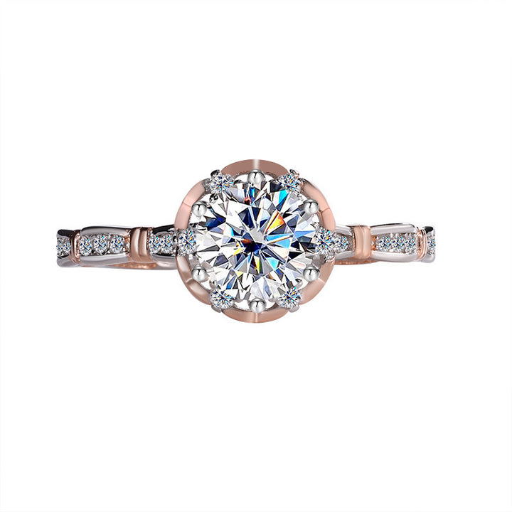 S925 Sterling Silver Diamond Dual-Tone Floral Engagement Ring