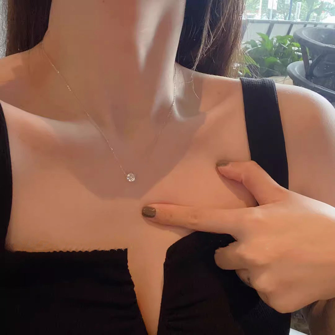 Luxury Single Oval Diamond Solitaire Necklace (Versatile Gold Tone Clavicle Chain)