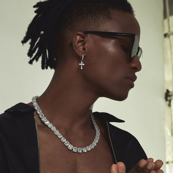 Full Paved Diamond Cross Hoop Earrings, Gold & Silver Luxury Rhinestone Cross Drop Hoops
