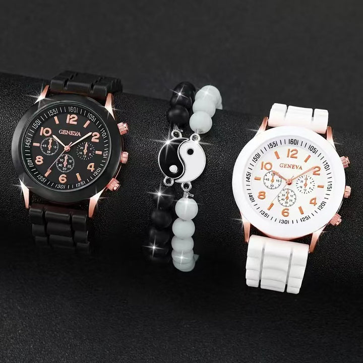 Contrast Color Couple Watch Set (Light Luxury Trendy Accessory Combo)