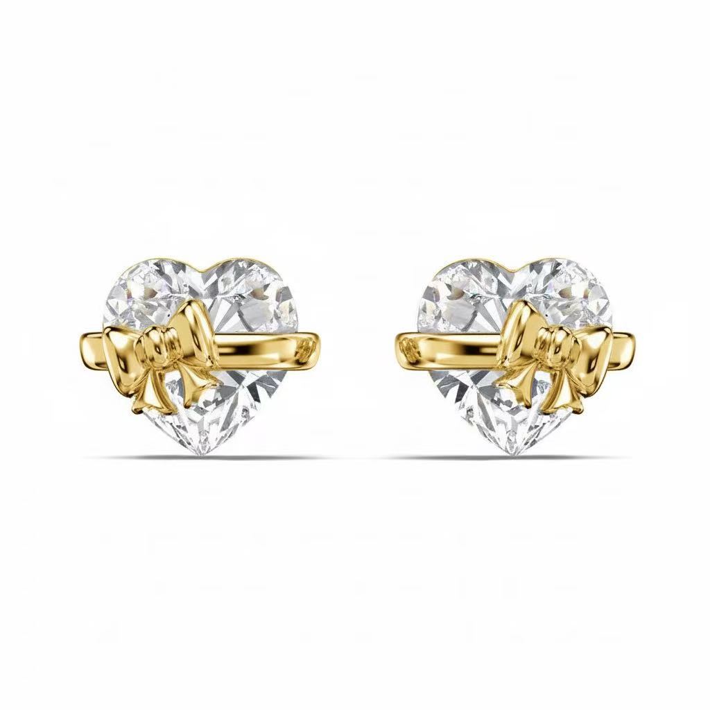 Heart Diamond Bow Jewelry Set (Earrings, Necklace, Ring Delicate Luxury Accessories)