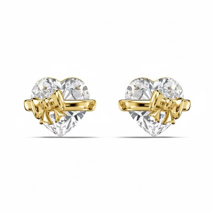 Heart Diamond Bow Jewelry Set (Earrings, Necklace, Ring Delicate Luxury Accessories)