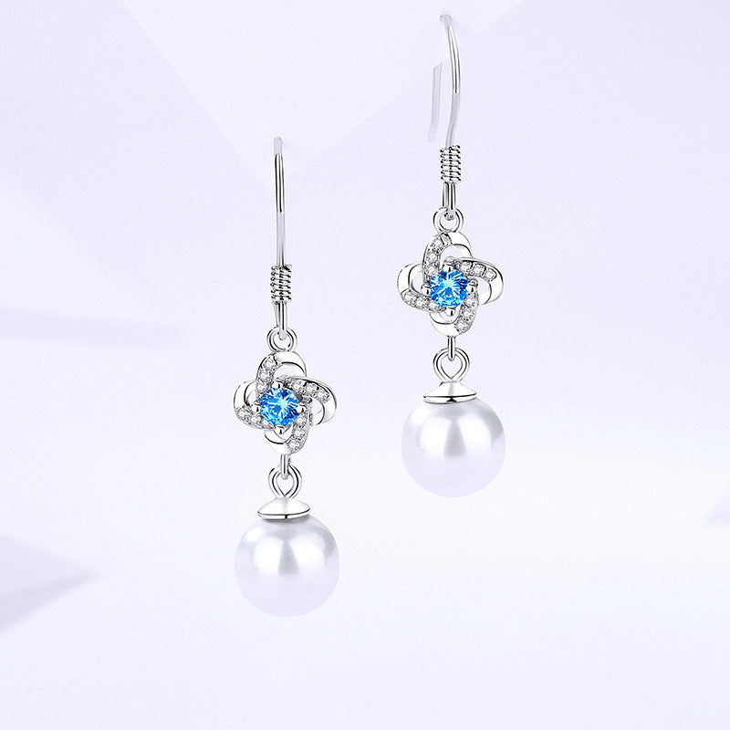 S999 Pure Silver Four-Leaf Clover Drop Earrings for Women