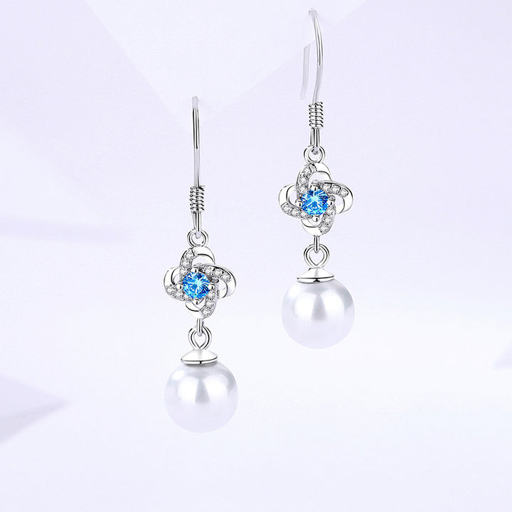 S999 Pure Silver Four-Leaf Clover Drop Earrings for Women