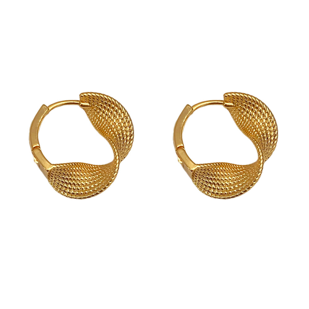 Textured Twisted Leaf Click Hoop Earrings, Gold & Silver Vintage Weave Texture Hoops