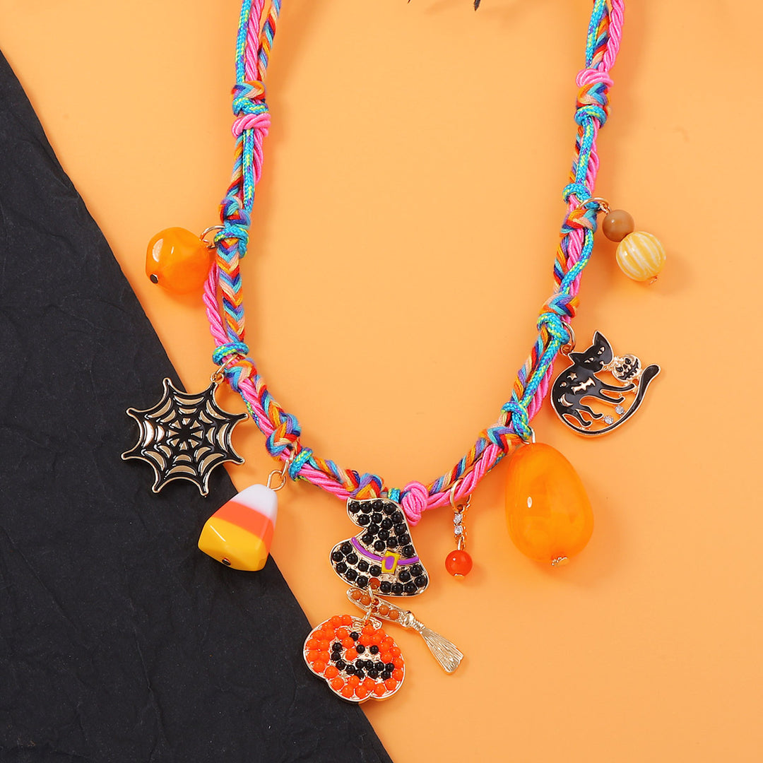 Halloween Trendy Alloy Pumpkin & Spider Pendant Necklace for Women