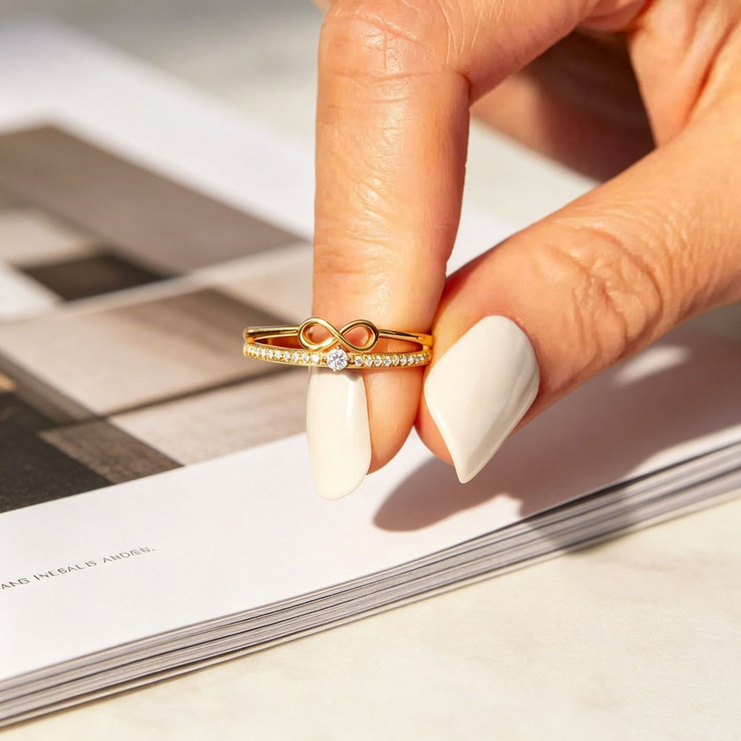Infinity Symbol Double Band Ring, Eternity Knot Diamond Ring for Women