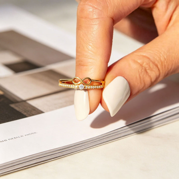 Infinity Symbol Double Band Ring, Eternity Knot Diamond Ring for Women