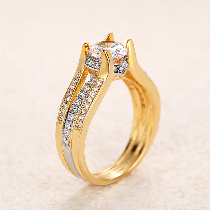 S925 Silver Twisted Shank Round Stone Ring Set, Luxury Split Band Engagement Stackable Ring Set