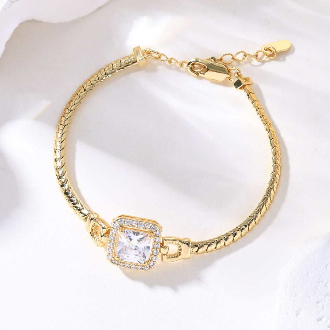 Geometric Gemstone Snake Chain Bracelet Set (Light Luxury Niche Delicate Wrist Jewelry)