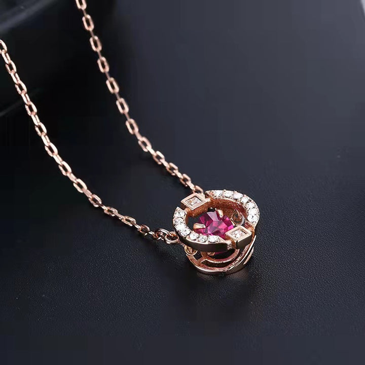 Circle Halo Colored Gem Necklace (Women's Luxury Elegant Style)
