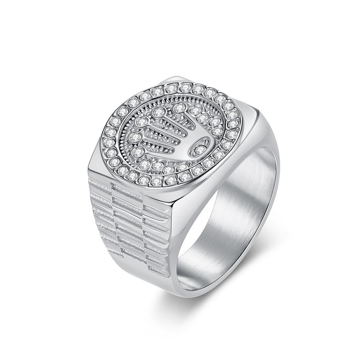 Hamsa Hand Paved Diamnd Vintage Wide Signet Ring, S925 Silver Gold & Silver Two Tone Hip Hop Men’s Band