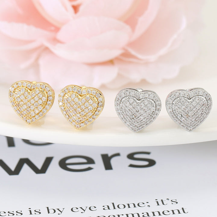 Double Heart Pavé Stud Earrings (Light Luxury Niche Sweet Earrings)