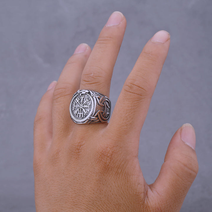 Titanium Steel Viking Compass Ring (Norse Mythology Retro Style)