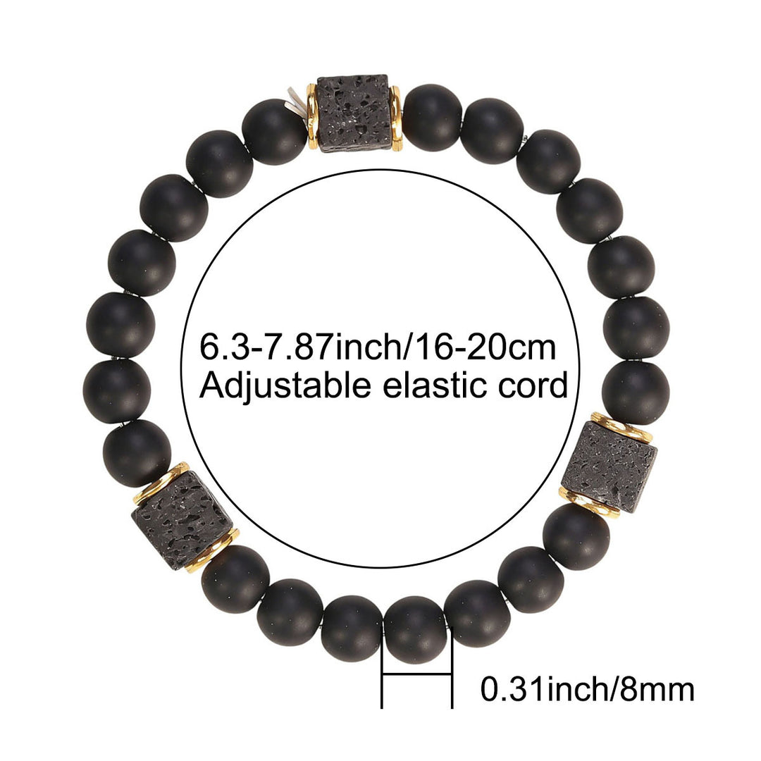 Matte Black Lava Stone Men Bracelet & Necklace Set, Vintage Frosted Beads Neutral Adjustable Jewelry Set