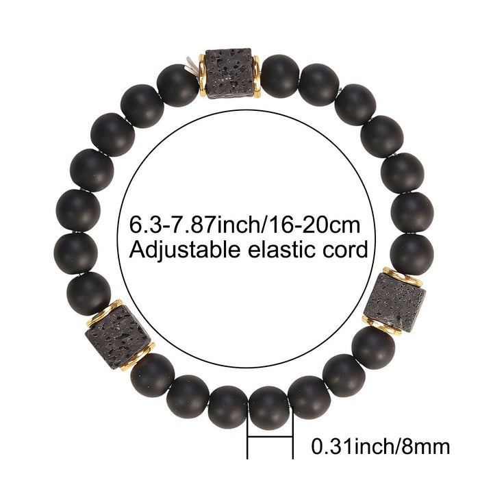 Matte Black Lava Stone Men Bracelet & Necklace Set, Vintage Frosted Beads Neutral Adjustable Jewelry Set