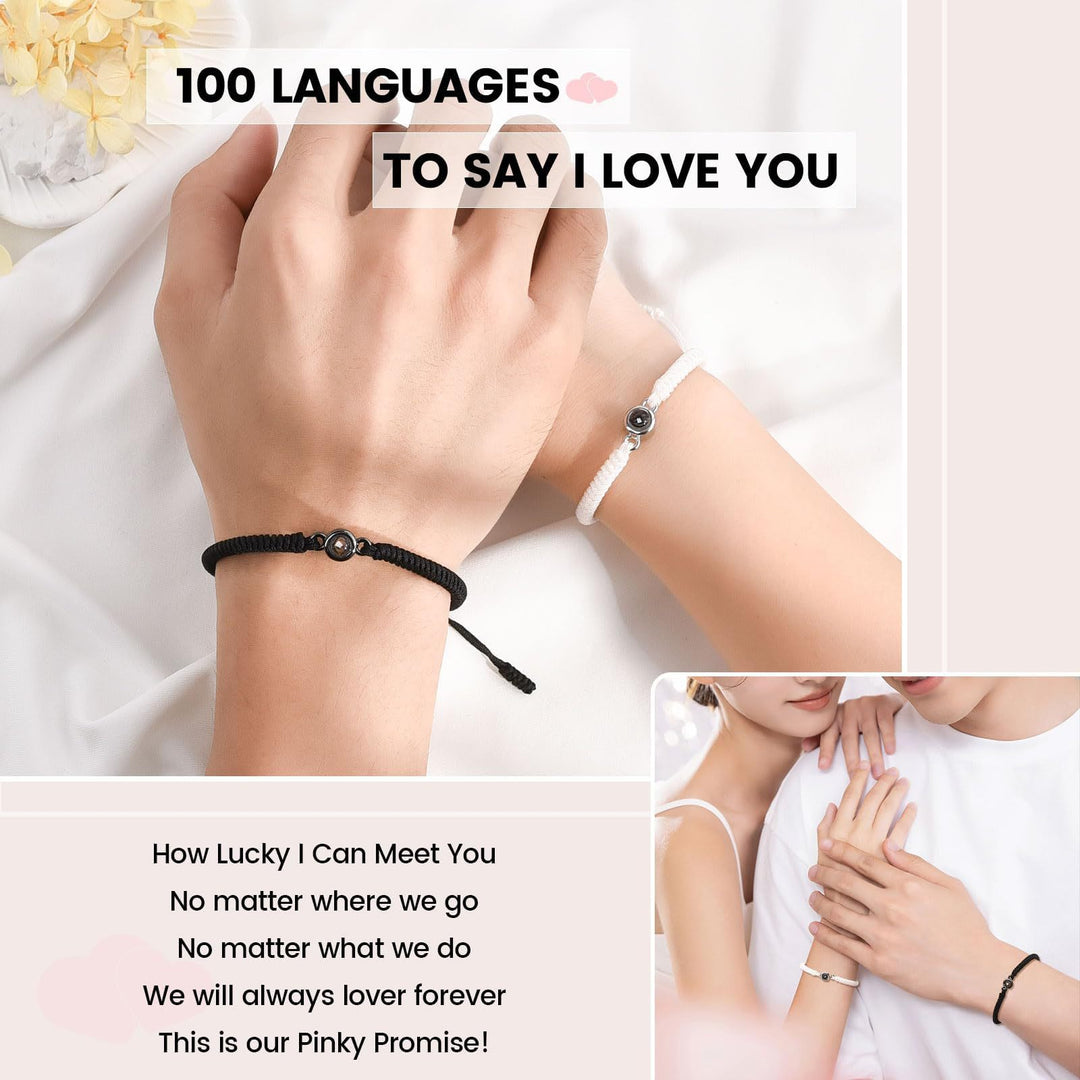 100 "I Love You" Projection Stone Magnetic Couple Bracelet (Multi-Language Confession Memorial Style)