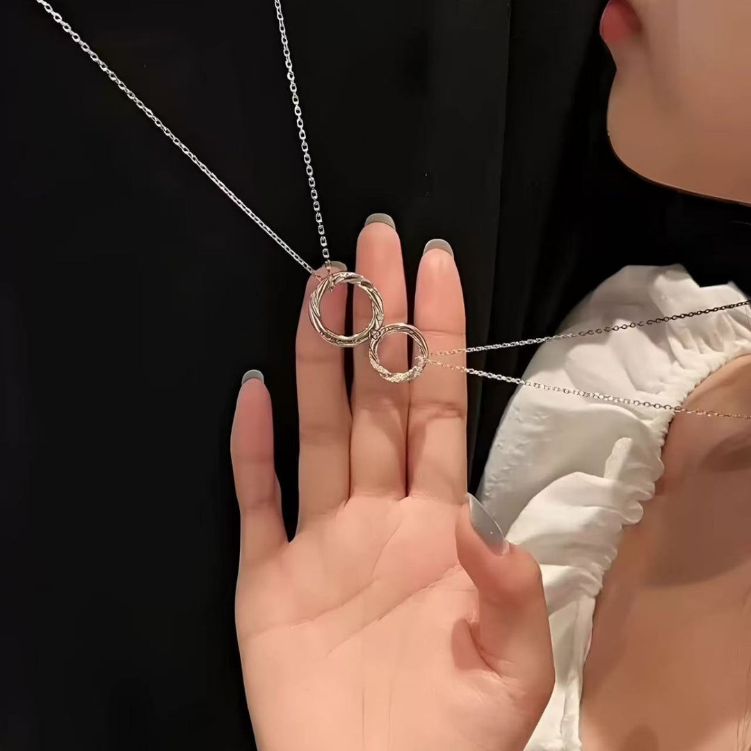 999 Silver Mobius Heart Magnetic Couple Necklace Set