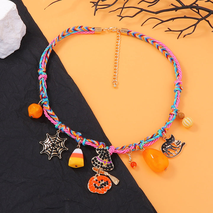 Halloween Trendy Alloy Pumpkin & Spider Pendant Necklace for Women