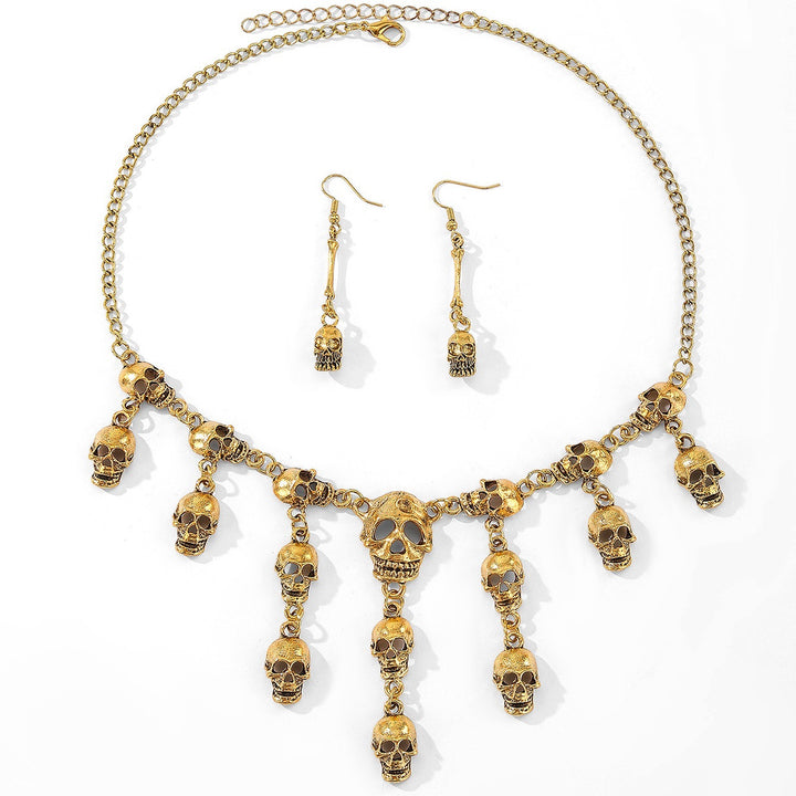 Halloween Exaggerated Skull Tassel Necklace & Earrings Set